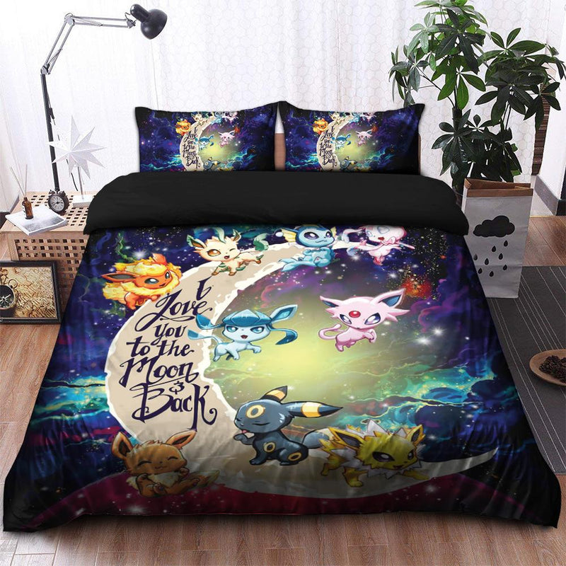 Eevee Evolution Pokemon Love You To The Moon Galaxy Bedding Set Duvet Cover And 2 Pillowcases Nearkii