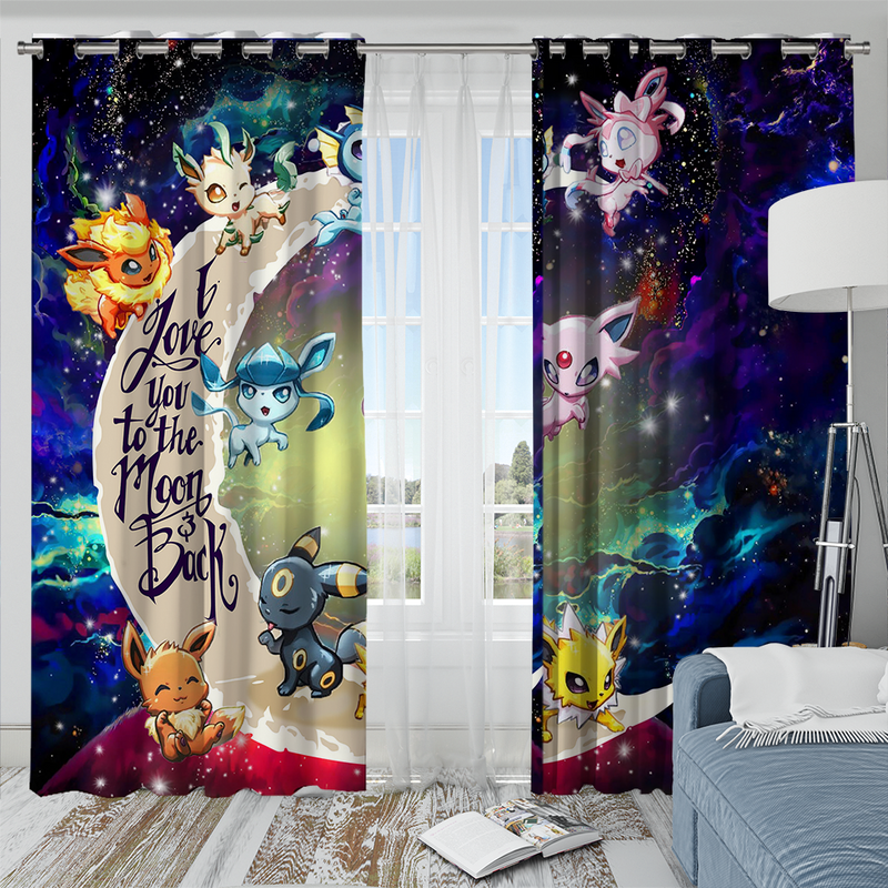 Eevee Evolution Pokemon Love You To The Moon Galaxy Window Curtain