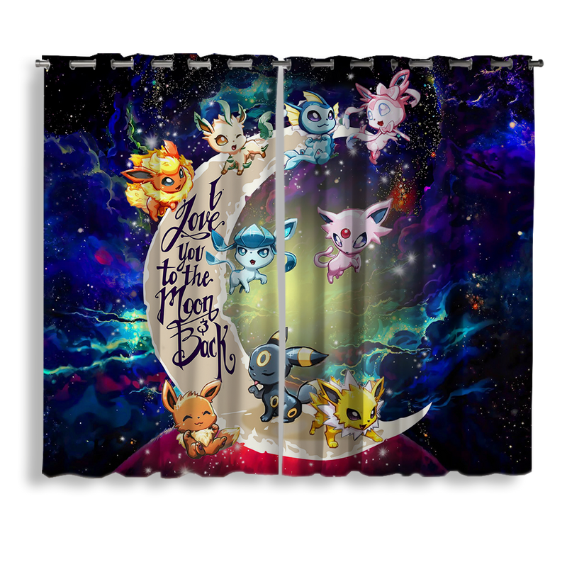 Eevee Evolution Pokemon Love You To The Moon Galaxy Window Curtain