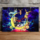 Eevee Evolution Pokemon Family Love You To The Moon Galaxy - Living Room - Canvas Wall Art - Print - Wall Decor