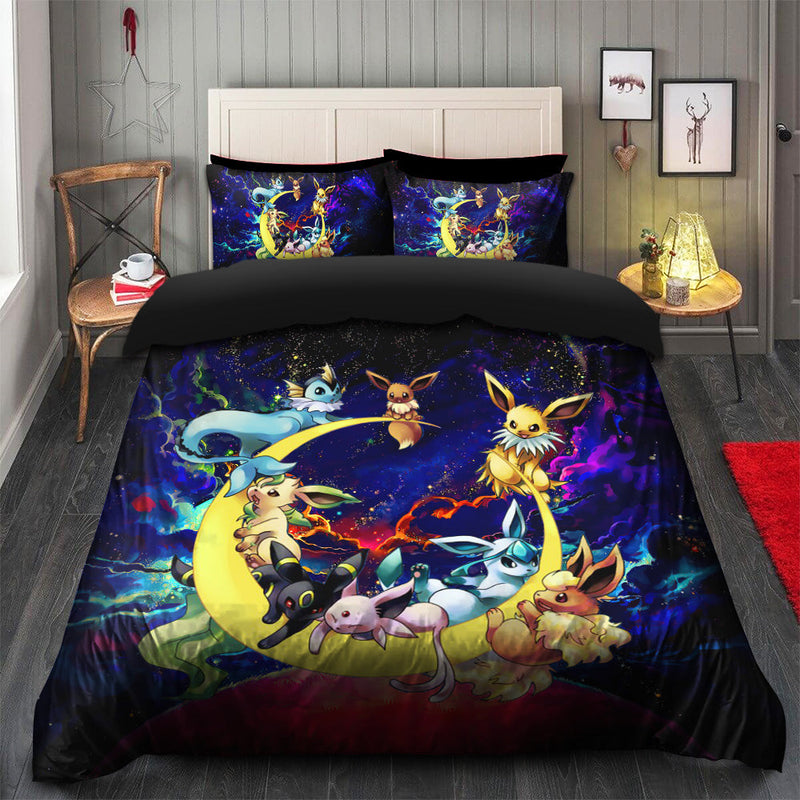 Eevee Evolution Pokemon Family Moon Galaxy Bedding Set Duvet Cover And 2 Pillowcases Nearkii