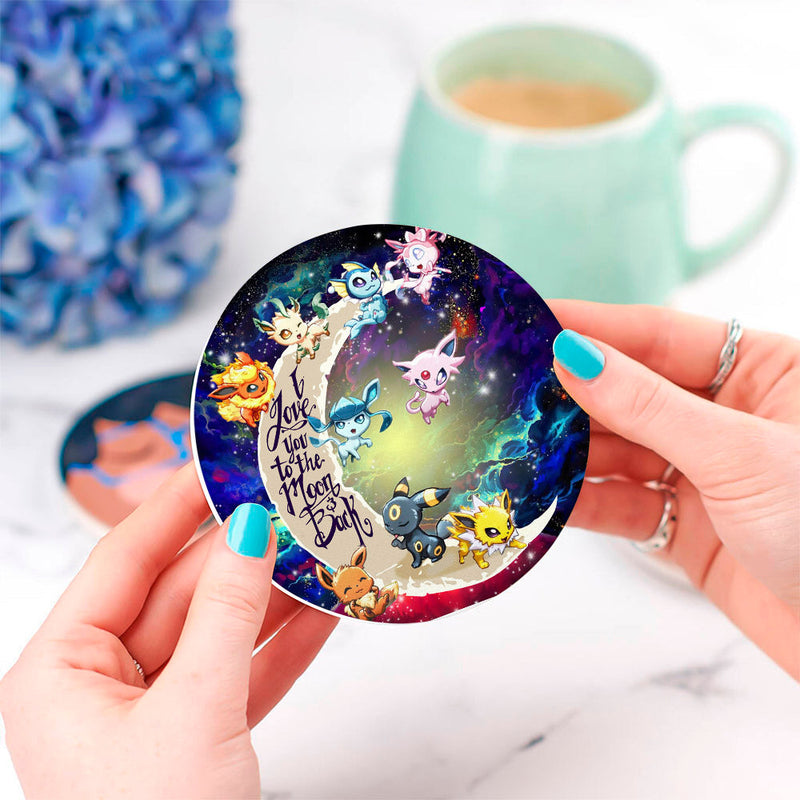 Eevee Evolution Pokemon Love You To The Moon Galaxy Ceramic Decor Coaster - Gift Idea