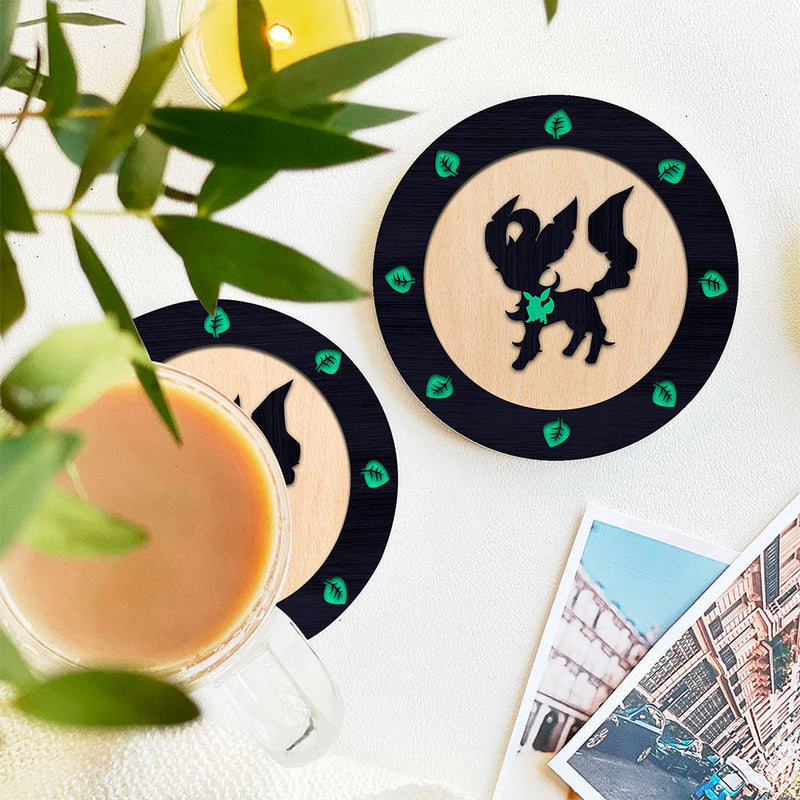 Eevee Leafeon Evolution Pokemon Ghost Mockup Ceramic Decor Coaster - Gift Idea