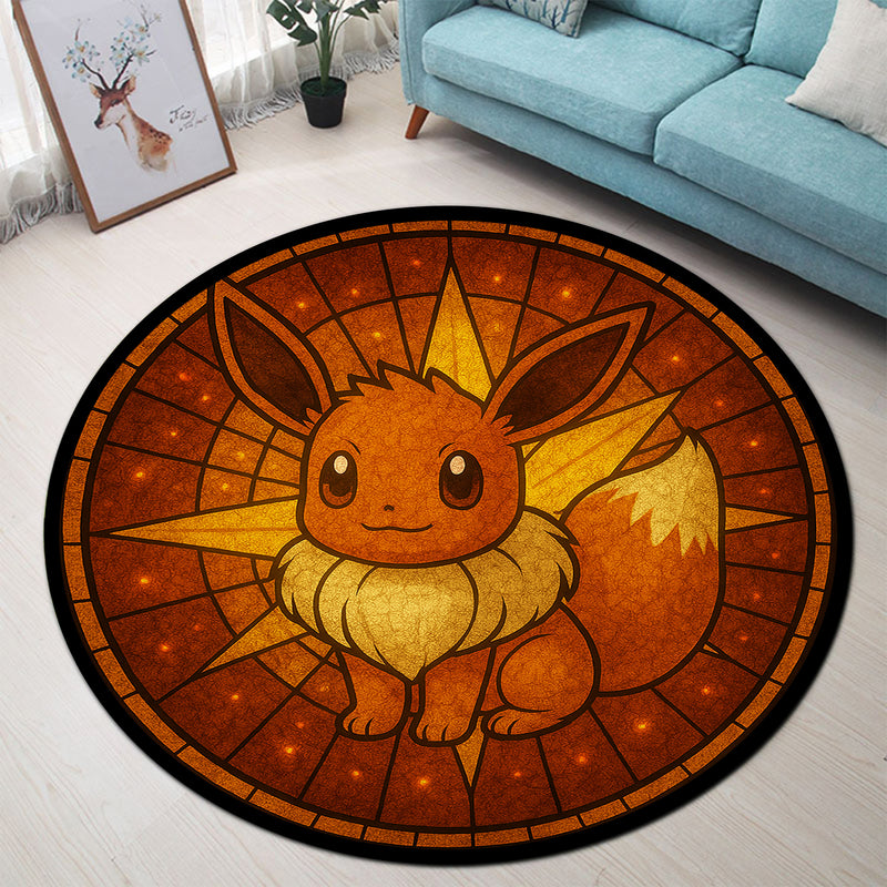 Eevee Pokemon Stained Glass Round Rug