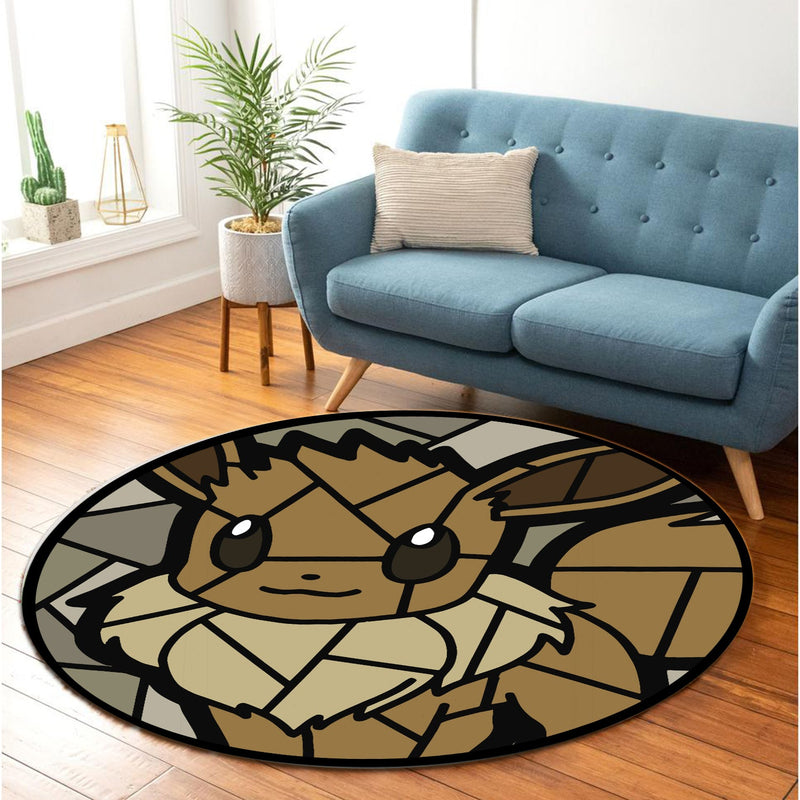 Eevee Pokemon Stained Glass Round Rug
