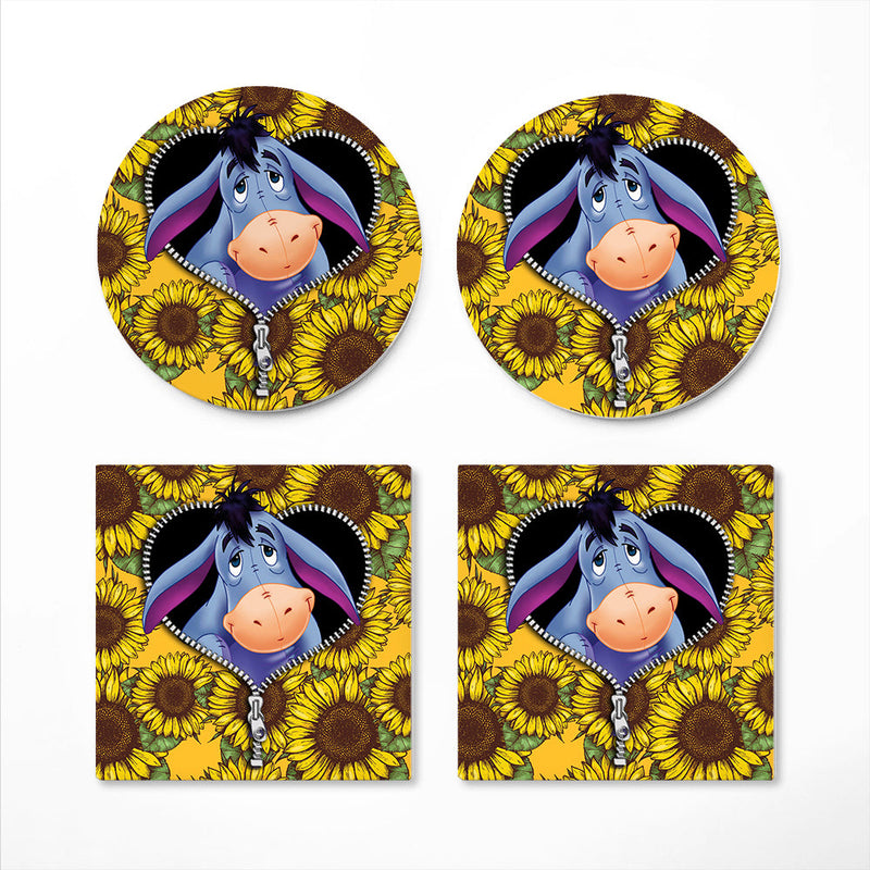 Eeyore Sunflower Zipper Ceramic Decor Coaster - Gift Idea