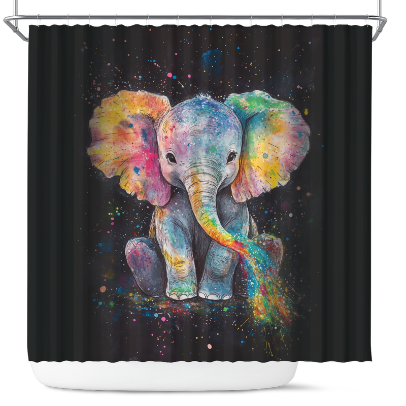 Elephant Watercolor Star Night Shower Curtain