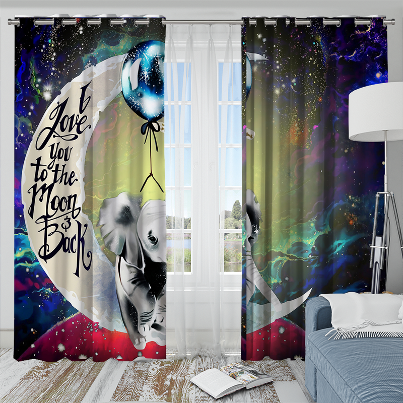 Elephant Love You To The Moon Galaxy Window Curtain