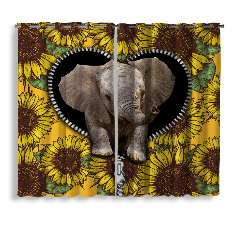 Elephant Sunflower Zipper Window Curtain