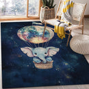 Elephant  Balloon Watercolor Rectangular Area Rug