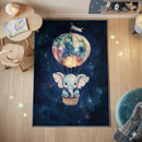 Elephant  Balloon Watercolor Rectangular Area Rug