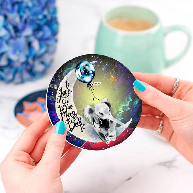 Elephant Love You To The Moon Galaxy Ceramic Decor Coaster - Gift Idea