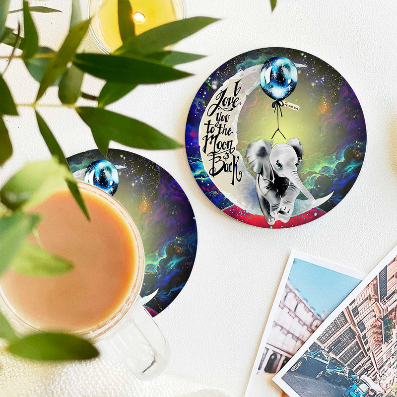 Elephant Love You To The Moon Galaxy Ceramic Decor Coaster - Gift Idea