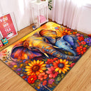 Elephant Mom In Flower Farm Water Color Rectangular Area Rug
