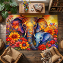 Elephant Mom In Flower Farm Water Color Rectangular Area Rug