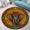 Elephant Stained Glass Round Rug