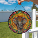 Boho Elephant Mandala Stained Glass Suncatcher