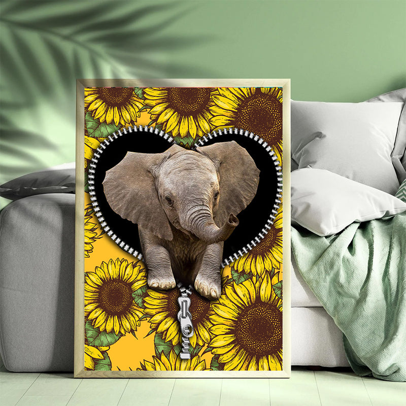 Elephant Sunflower Zipper - Living Room - Canvas Wall Art - Print - Wall Decor