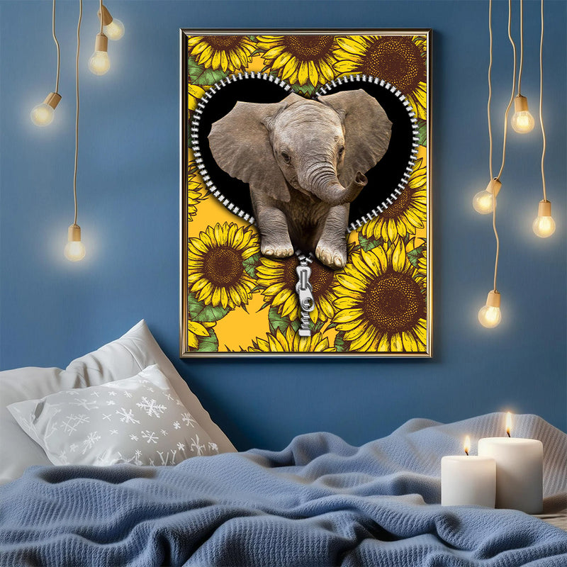 Elephant Sunflower Zipper - Living Room - Canvas Wall Art - Print - Wall Decor