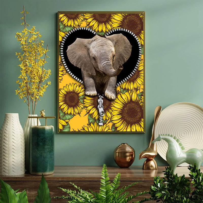 Elephant Sunflower Zipper - Living Room - Canvas Wall Art - Print - Wall Decor