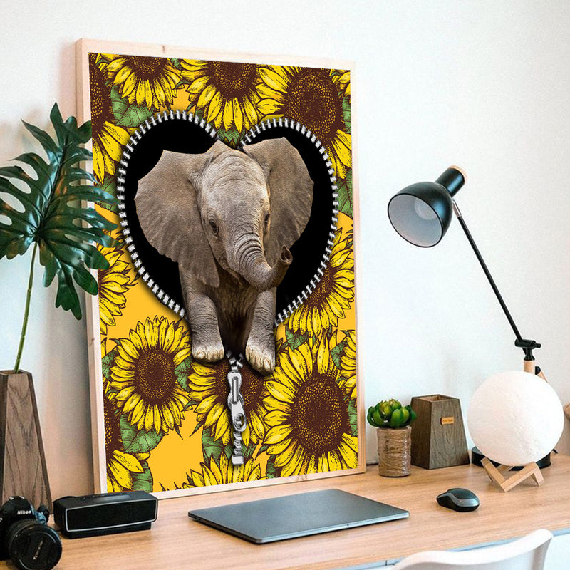 Elephant Sunflower Zipper - Living Room - Canvas Wall Art - Print - Wall Decor