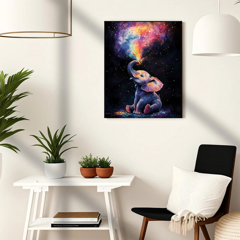 Baby Elephant Exploring The Universe With A Rainbow Of Imagination - Living Room - Canvas Wall Art - Print - Wall Decor