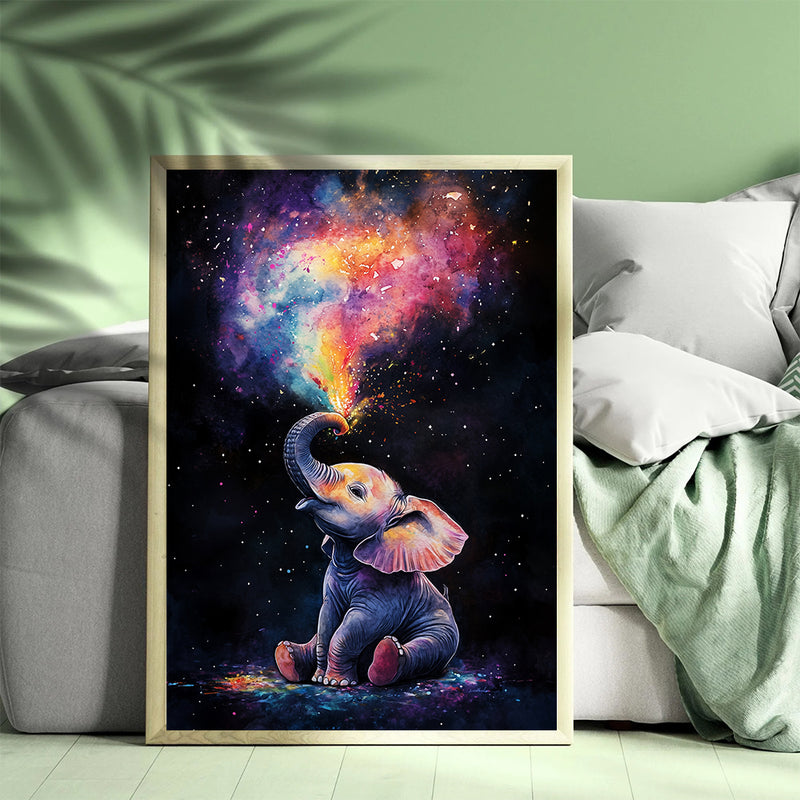 Baby Elephant Exploring The Universe With A Rainbow Of Imagination - Living Room - Canvas Wall Art - Print - Wall Decor