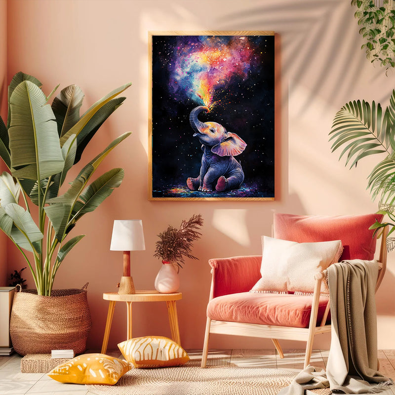 Baby Elephant Exploring The Universe With A Rainbow Of Imagination - Living Room - Canvas Wall Art - Print - Wall Decor