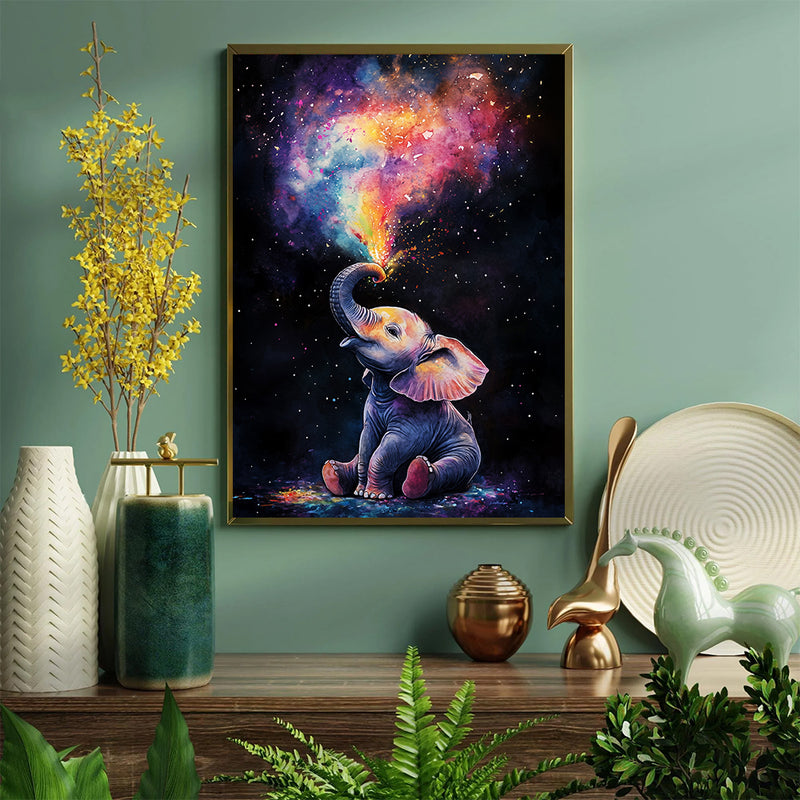 Baby Elephant Exploring The Universe With A Rainbow Of Imagination - Living Room - Canvas Wall Art - Print - Wall Decor