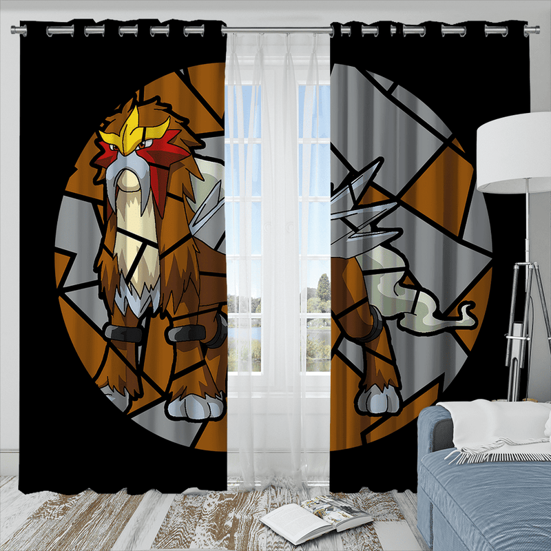 Entei Pokemon Stained Glass Window Curtain