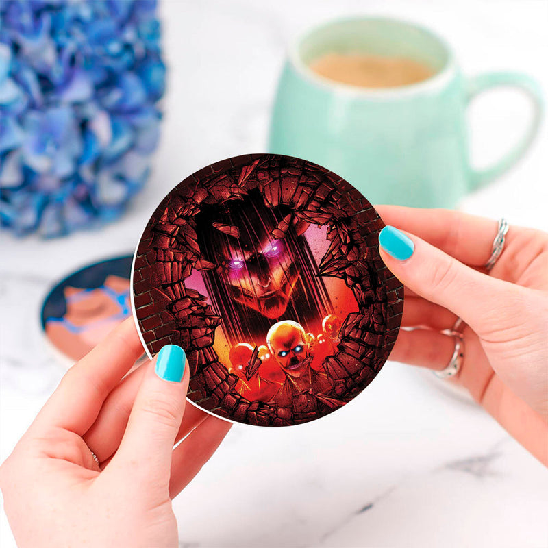 Eren Attack On Titans Founding Titan Break Wall Anime Ceramic Decor Coaster - Gift Idea