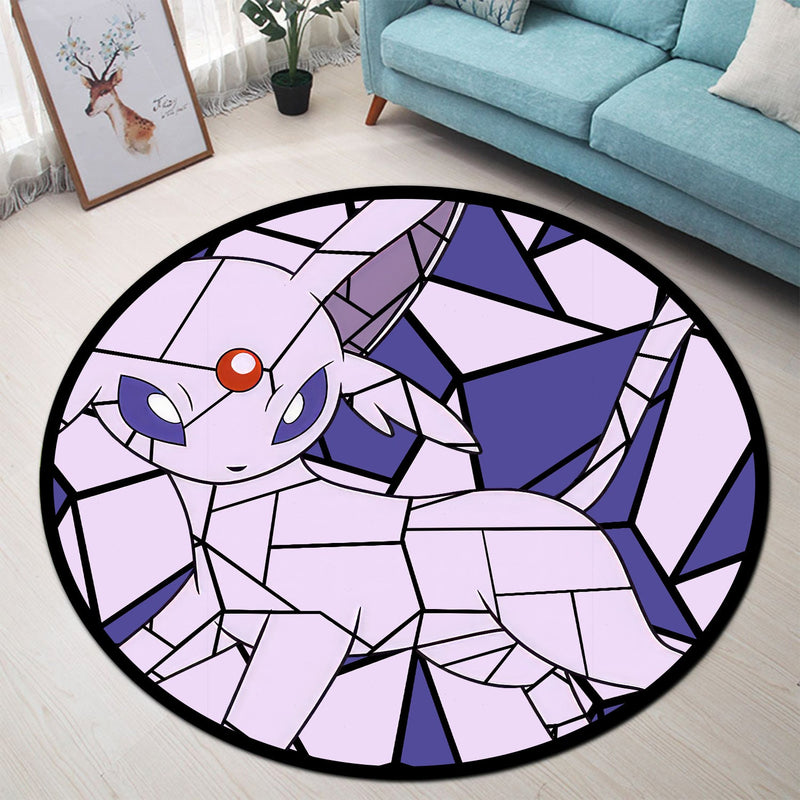 Espeon Pokemon Eevee Evolution Stained Glass Round Rug