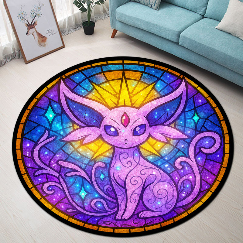 Espeon Pokemon Stained Glass Round Rug