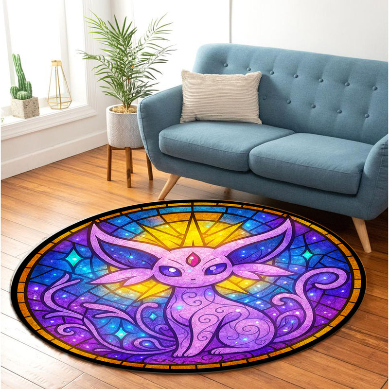 Espeon Pokemon Stained Glass Round Rug
