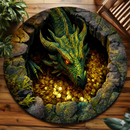 Fantasy 3D Dragon Protects Coin Cave Carpet Round Rug