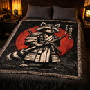 Fight Me Coward Retro Samurai Raccoon Woven Throw Blanket