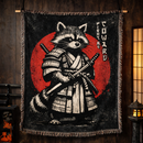 Fight Me Coward Retro Samurai Raccoon Woven Throw Blanket