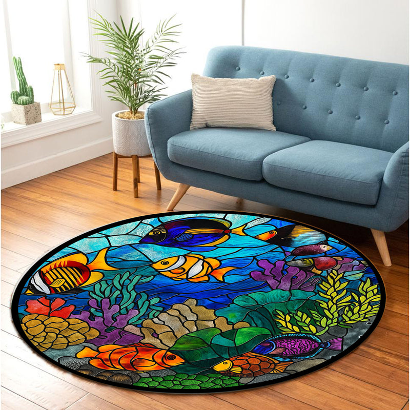 Nemo Deep Sea Corals Stained Glass Round Rug