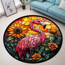Flamingo Bird Stained Glass Round Rug