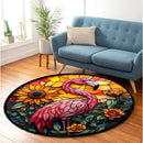 Flamingo Bird Stained Glass Round Rug