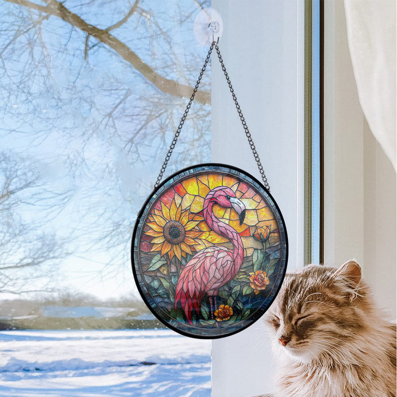 Flamingo Bird Round Stained Glass Suncatcher