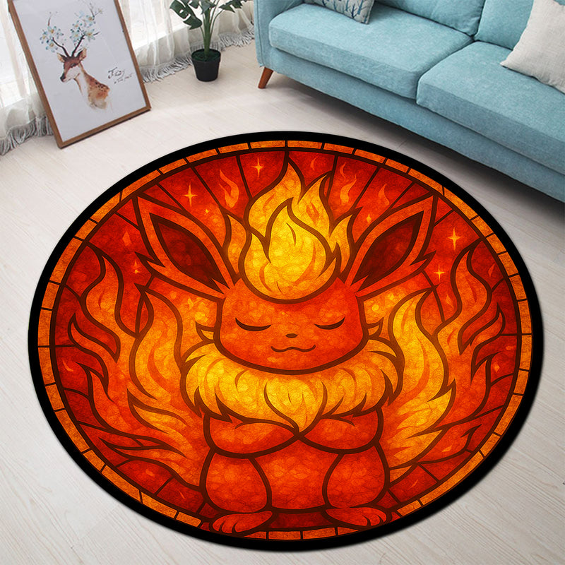 Flareon Stained Glass Round Rug