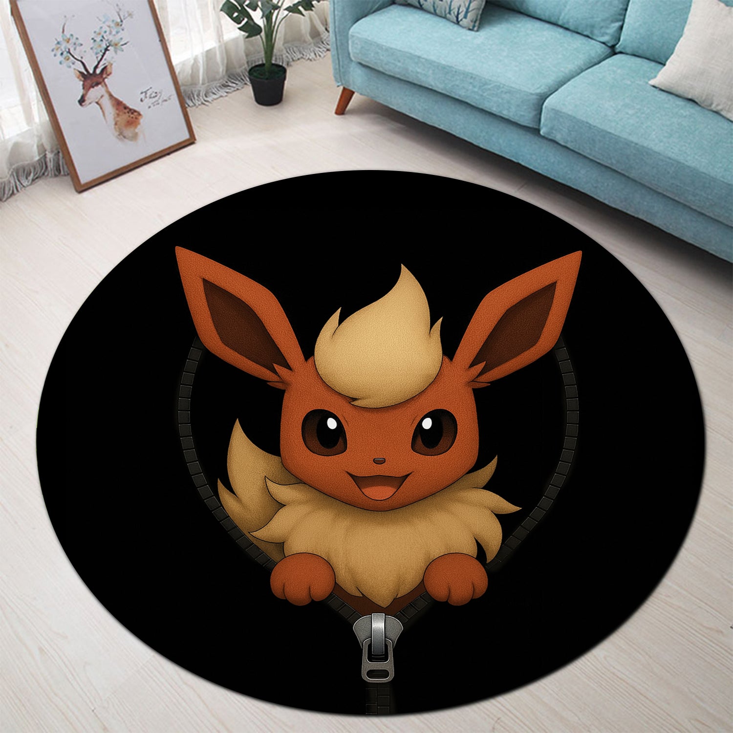 Flareon Rug Flareon Pokemon Zipper Round Rug