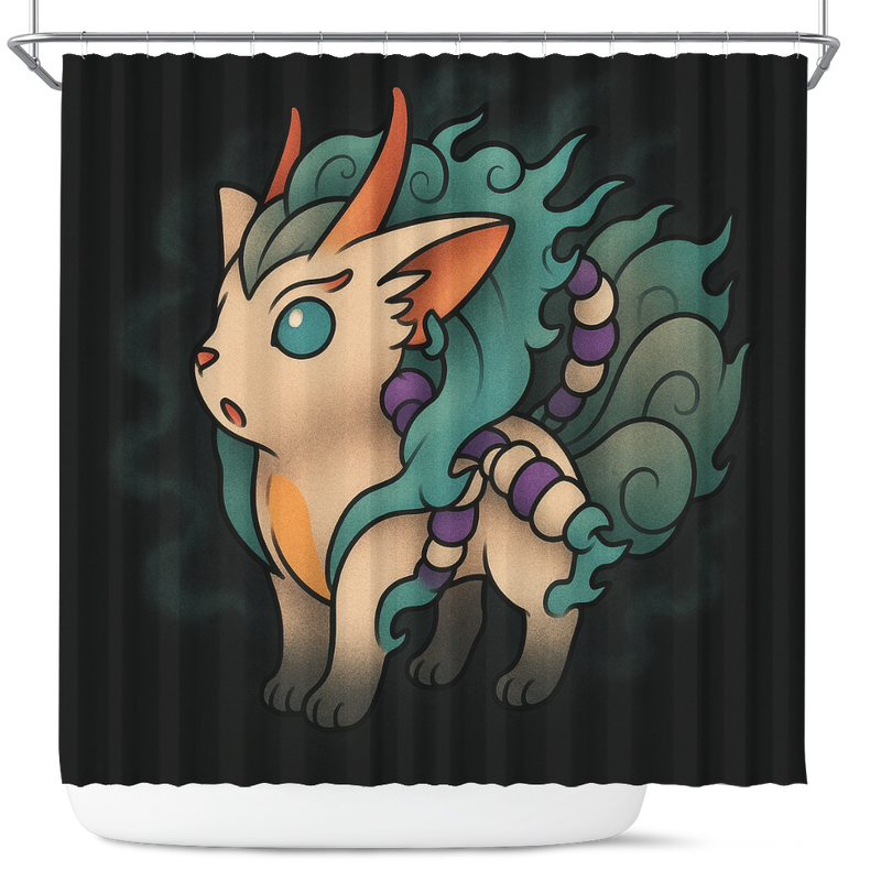Flareon Pokemon x Kitsune Spirit Shower Curtain