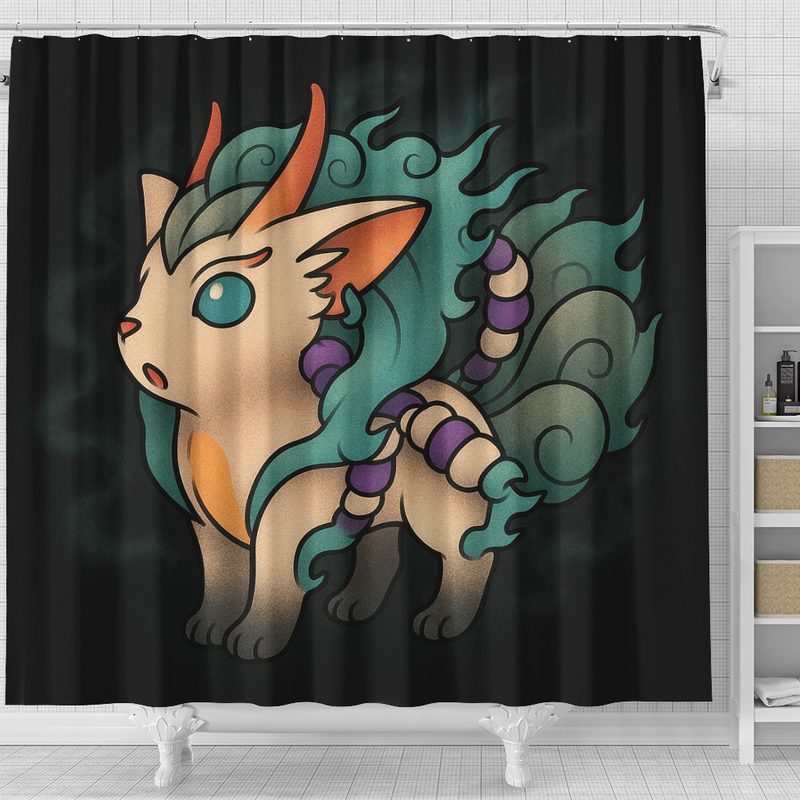 Flareon Pokemon x Kitsune Spirit Shower Curtain