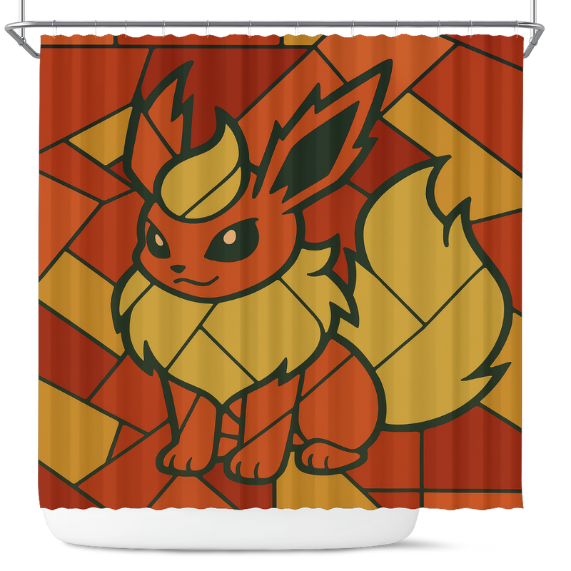Flareon Eevee Pokemon Stained Glass Shower Curtain