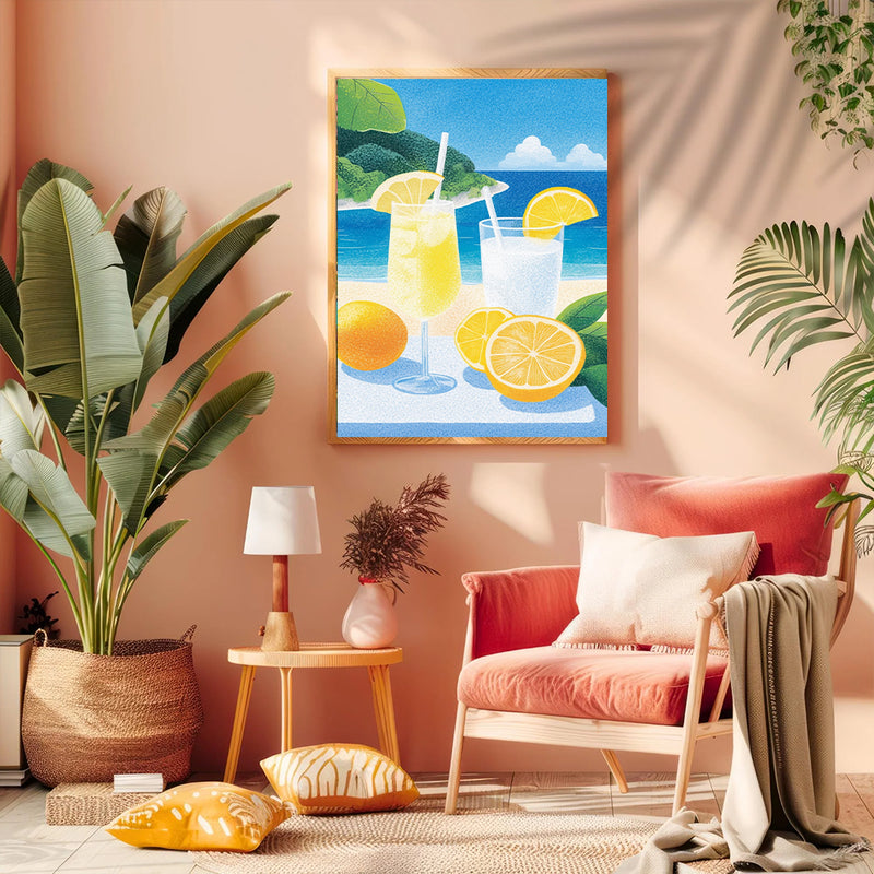 Summer Drinks Beach Oranges - Living Room - Canvas Wall Art - Print - Wall Decor