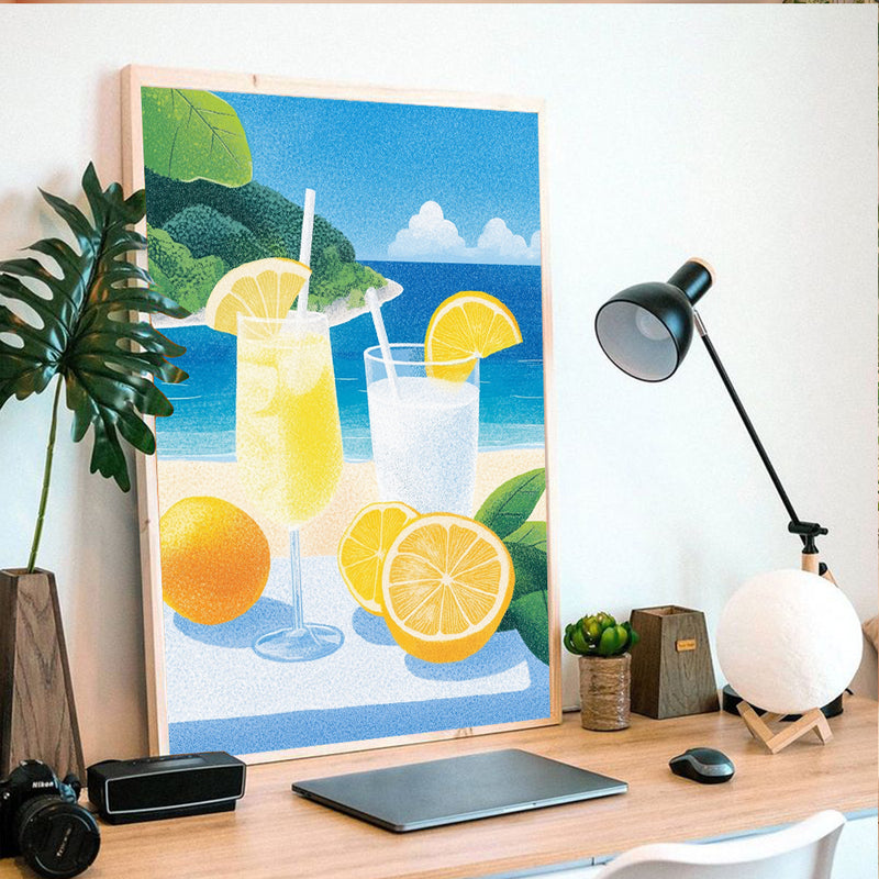 Summer Drinks Beach Oranges - Living Room - Canvas Wall Art - Print - Wall Decor