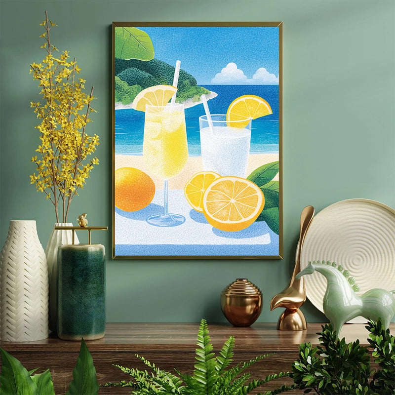 Summer Drinks Beach Oranges - Living Room - Canvas Wall Art - Print - Wall Decor