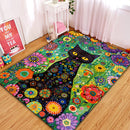Floral Black Cat Rectangular Area Rug